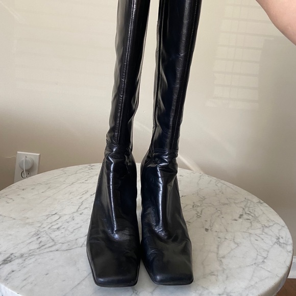 Size 8.5 Black Leather Square Toe Nine West Boots - Picture 6 of 14